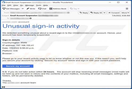 Fraude por Email Unusual Sign-in Activity