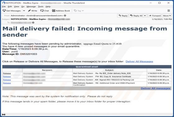 Fraude por Email Mail Delivery Failed