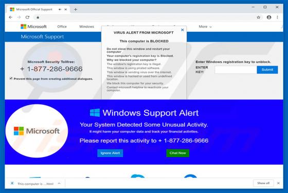 Fraude POP-UP Microsoft Support Alert