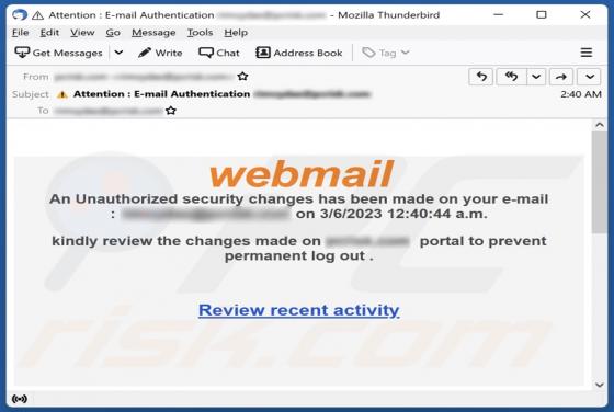 Fraude por Email Webmail Security Changes