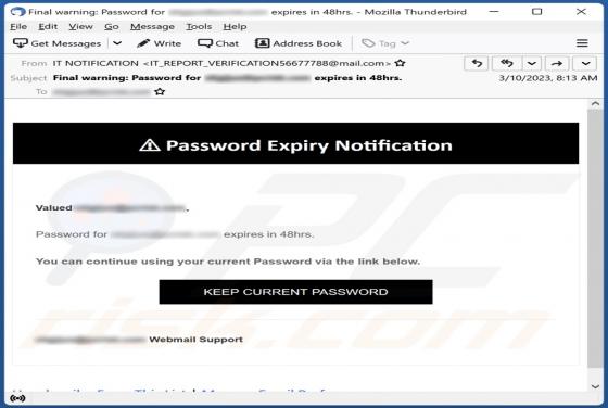 Fraude por Email Password Expiry Notification