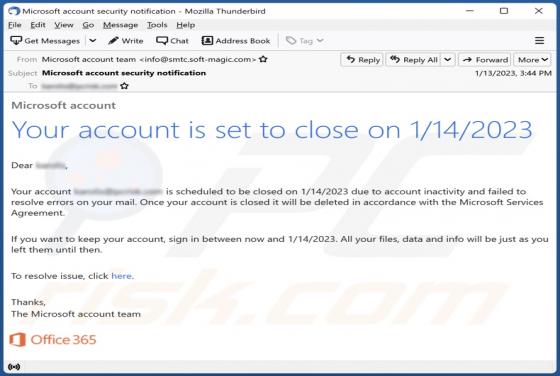Fraude por Email Your Account Is Set To Close