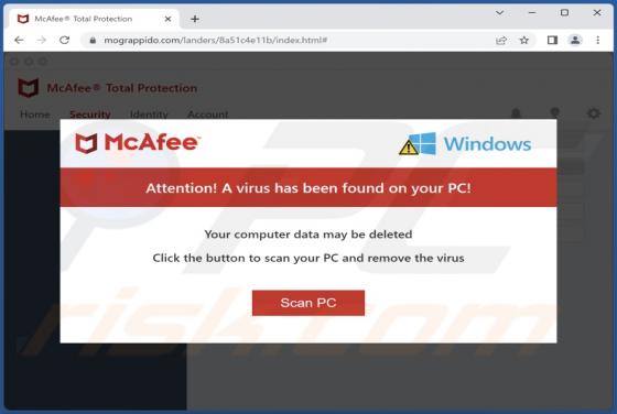 Fraude POP-UP McAfee - A Virus Has Been Found On Your PC!