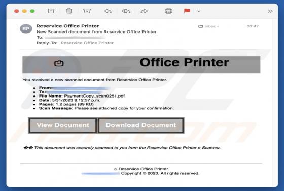 Fraude por Email Office Printer