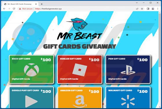 Fraude POP-UP Mr Beast GIFT CARDS GIVEAWAY