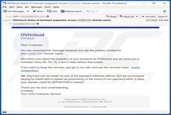 Fraude por Email OVHCloud Suspension