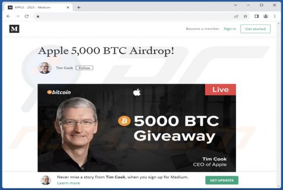 Fraude POP-UP Apple Crypto Giveaway