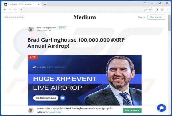 Fraude POP-UP Brad Garlinghouse Crypto Giveaway