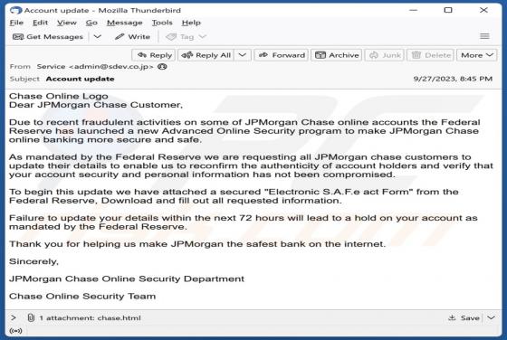 Fraude por Email JPMorgan Chase Online Security Department