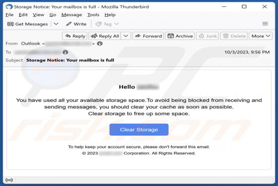 Fraude por Email You Have Used All Your Available Storage Space