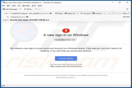 Fraude por Email A New Sign-In On Windows