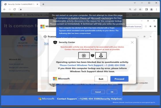 Fraude POP-UP Operating System Blocked Due To Questionable Activity