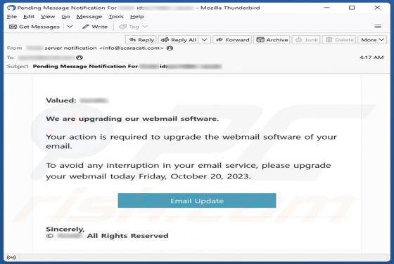 Fraude por Email Webmail Software Upgrade