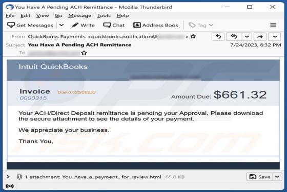 Fraude por Email Intuit QuickBooks Invoice