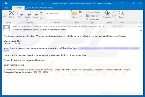 Vírus por Email Verizon