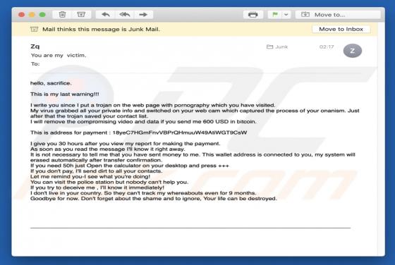 Fraude por Email Hello, Sacrifice. This Is My Last Warning!!!