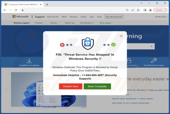 Fraude POP-UP Threat Service Has Stopped