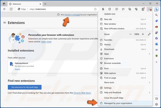 Sequestrador de Navegador Edge "Managed by Your Organization"