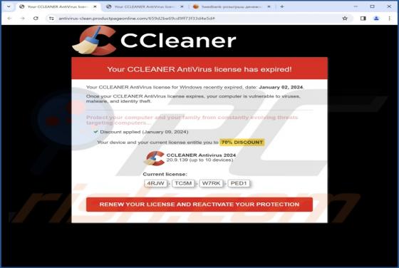 Fraude POP-UP CCLEANER AntiVirus License Has Expired