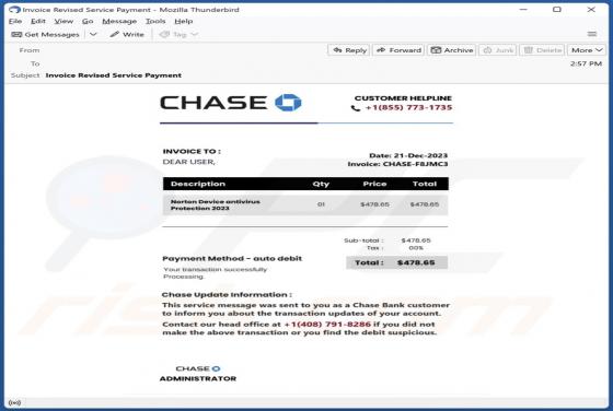 Fraude Chase Bank Invoice Email