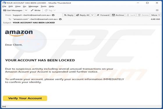 Fraude por Email Amazon - Your Account Has Been Locked