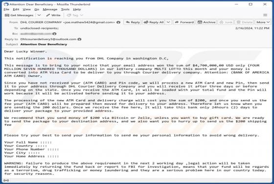 Fraude por Email DHL Lottery