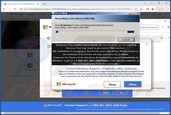 Fraude POP-UP Temporary Files Deletion Have Started