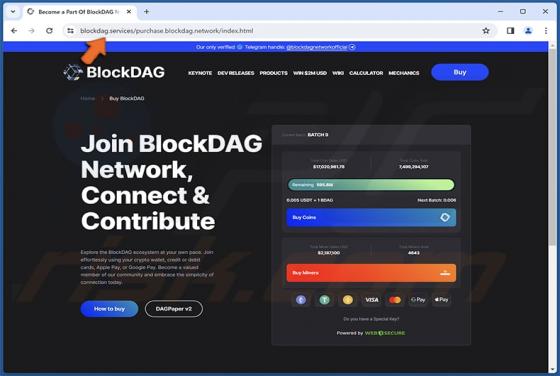 Drenador de criptomoedas que se faz passar pelo site do BlockDAG