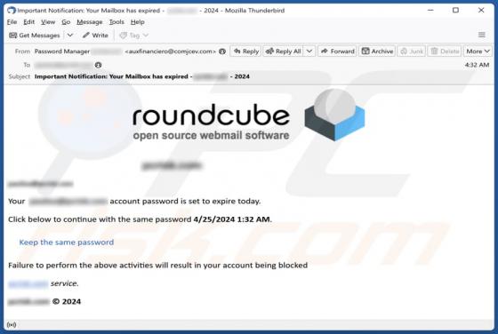 Fraude por Email Roundcube Password Set To Expire