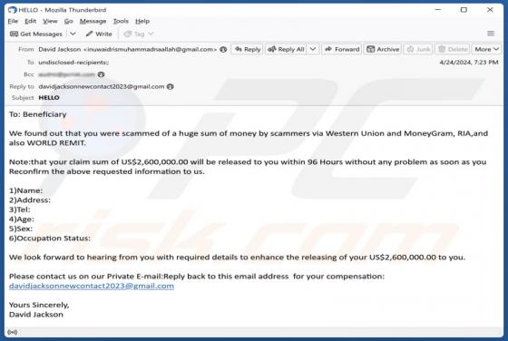 Fraude por Email Claim Sum Release