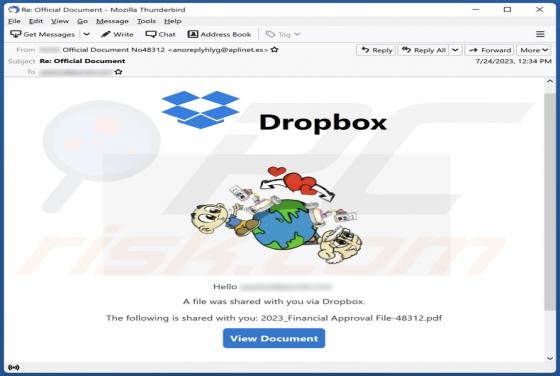 Fraude por Email A File Was Shared With You Via Dropbox