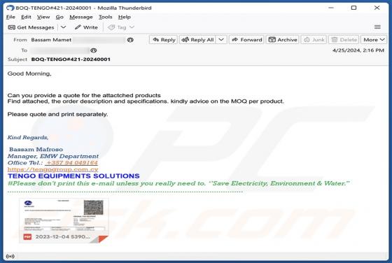 Fraude por Email Quote For The Attached Products
