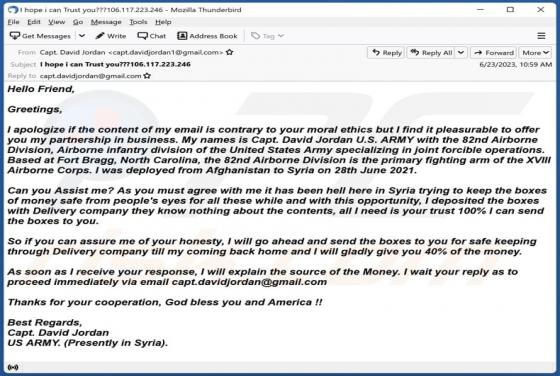 Fraude por Email Boxes Of Money