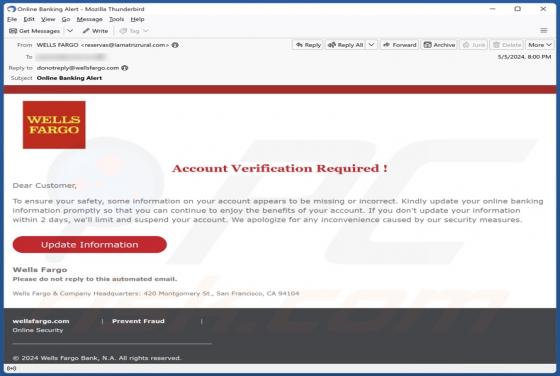 Fraude por Email Wells Fargo - Account Verification Required