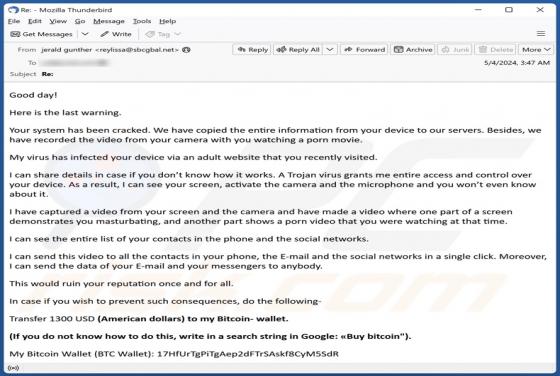 Fraude por Email Your System Has Been Cracked