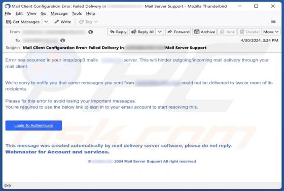 Error In Your IMAP/POP3 Mails Server Fraude