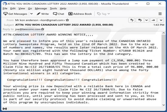 Fraude por Email CANADIAN LOTTERY