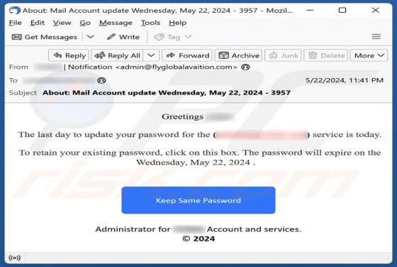 Fraude por Email Last Day To Update Your Password