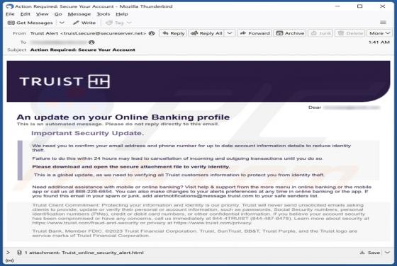 Fraude por Email Truist Online Banking Profile