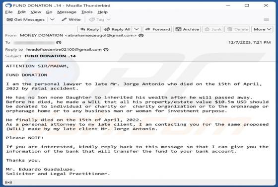 Fraude por Email Fund Donation