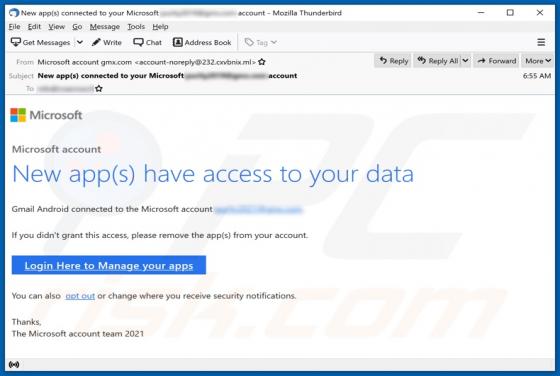 Fraude por Email New App(s) Have Access To Your Microsoft Account