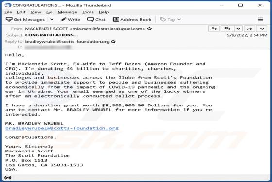Fraude por Email Donation Grant For You