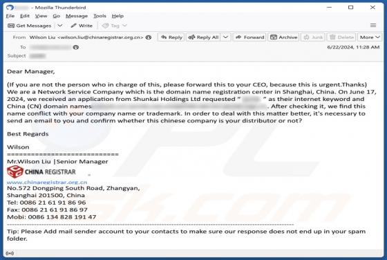 Fraude por Email Conflict With Your Company Name Or Trademark