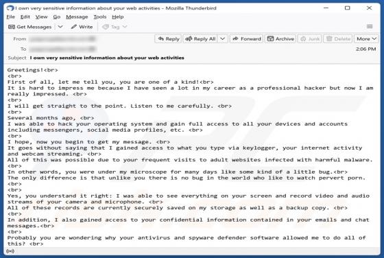Fraude por Email You Are One Of A Kind