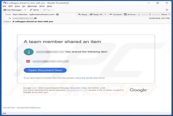 Fraude por Email A Team Member Shared An Item