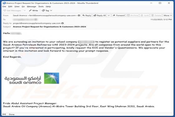 Fraude por Email Saudi Aramco