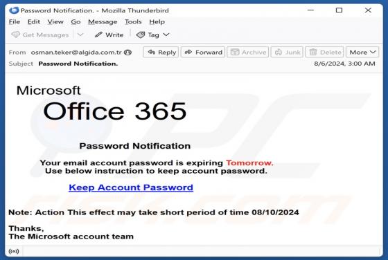 Fraude por Email Microsoft Office 365 - Password Notification