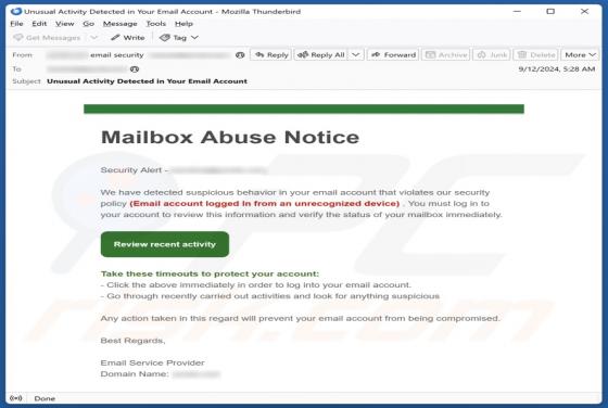 Fraude por Email Mailbox Abuse Notice
