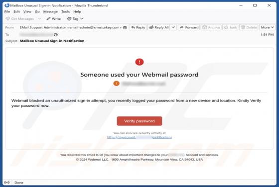 Fraude por Email Someone Used Your Webmail Password