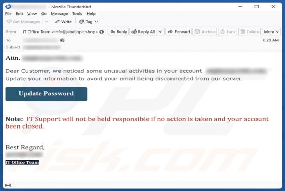 Fraude por Email Unusual Activities In Your Account